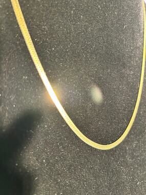 Vintage Gold Tone Herringbone Chain Necklace 23.5 Inch Flat Snake Chain